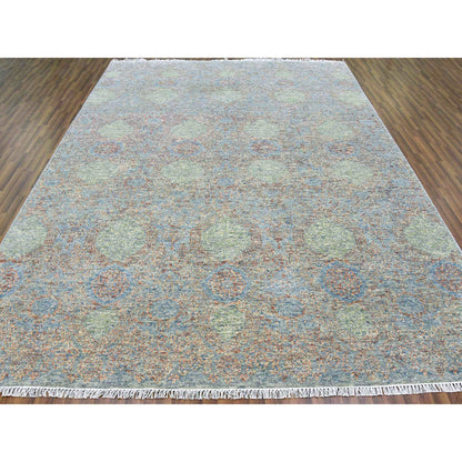 Modern and Contemporary Wool Hand Knotted Rug Green No Border 9.2X12.0 -O079434