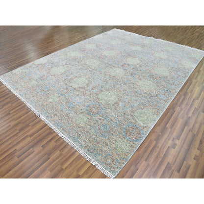 Modern and Contemporary Wool Hand Knotted Rug Green No Border 9.2X12.0 -O079434