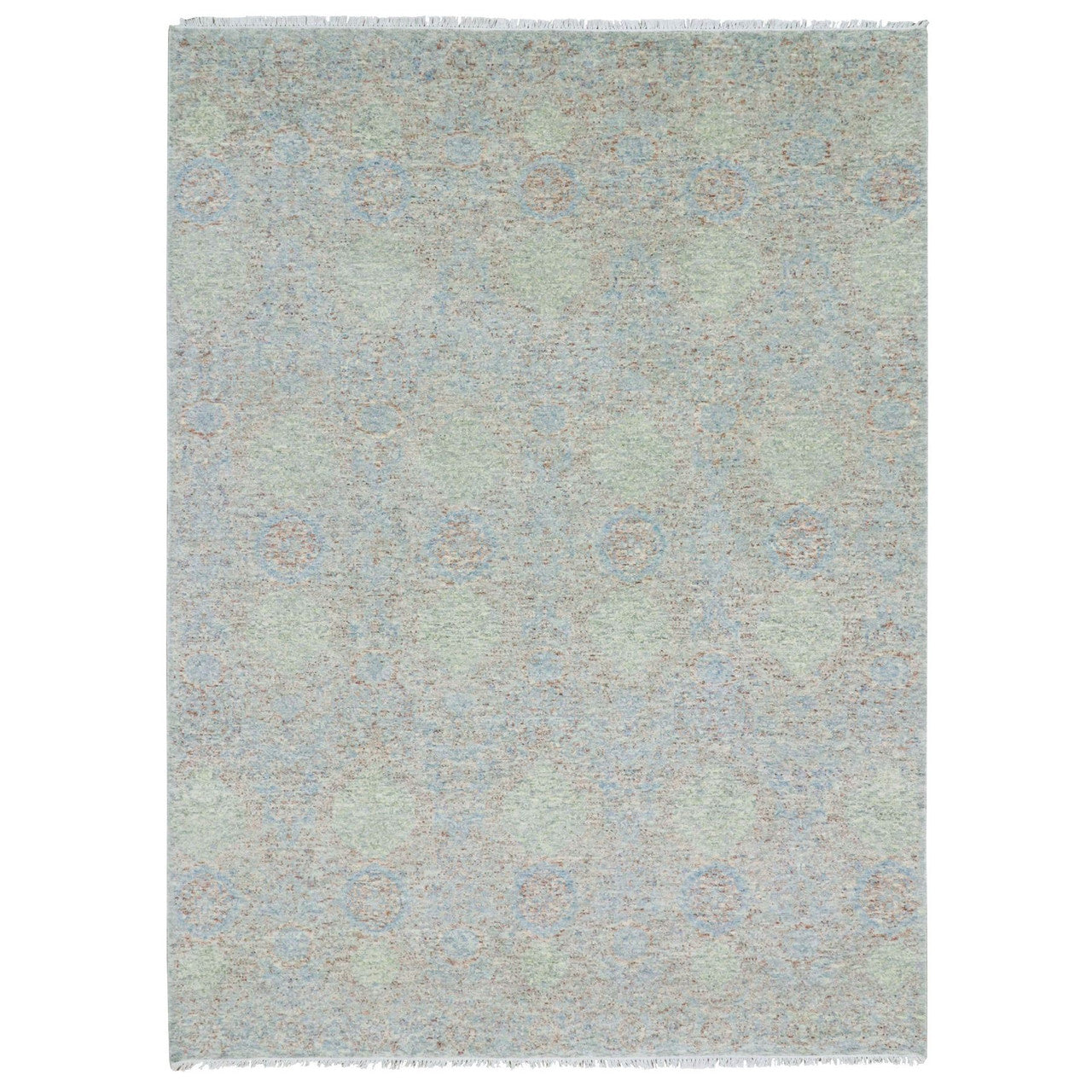Modern and Contemporary Wool Hand Knotted Rug Green No Border 9.0X12.0 -O079435