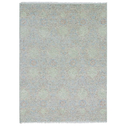 Modern and Contemporary Wool Hand Knotted Rug Green No Border 9.0X12.0 -O079435