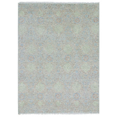 Modern and Contemporary Wool Hand Knotted Rug Green No Border 9.0X12.0 -O079435