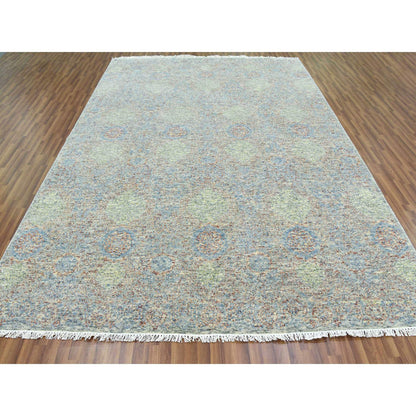 Modern and Contemporary Wool Hand Knotted Rug Green No Border 9.0X12.0 -O079435