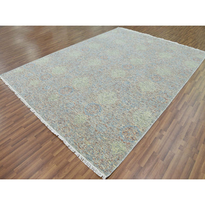 Modern and Contemporary Wool Hand Knotted Rug Green No Border 9.0X12.0 -O079435