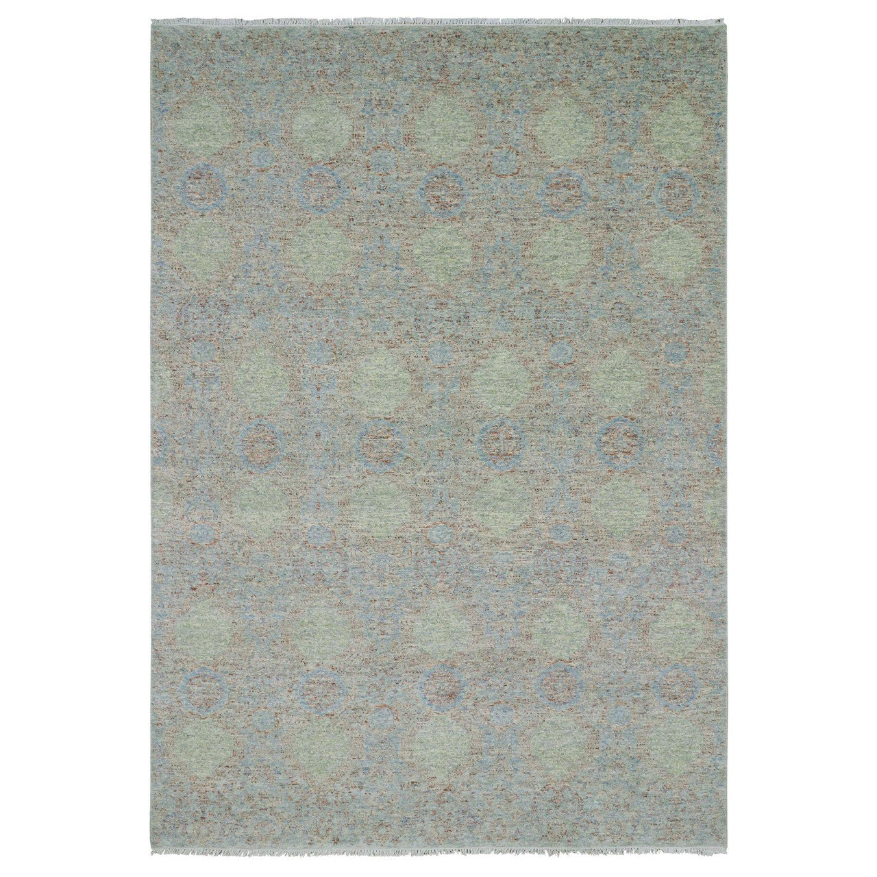 Modern and Contemporary Wool Hand Knotted Rug Green No Border 10.0X14.2 -O079436