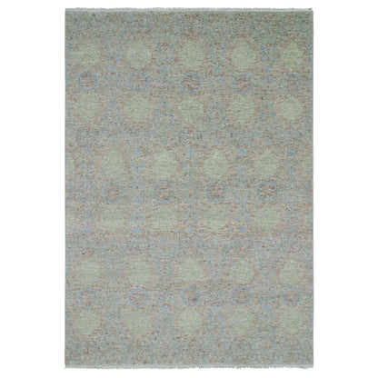 Modern and Contemporary Wool Hand Knotted Rug Green No Border 10.0X14.2 -O079436