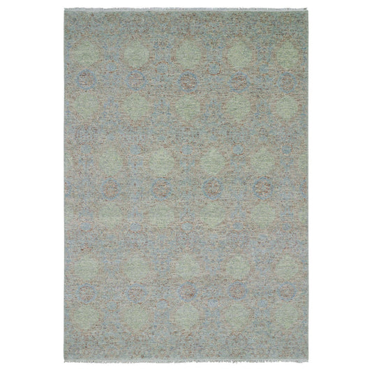 Modern and Contemporary Wool Hand Knotted Rug Green No Border 10.0X14.2 -O079436