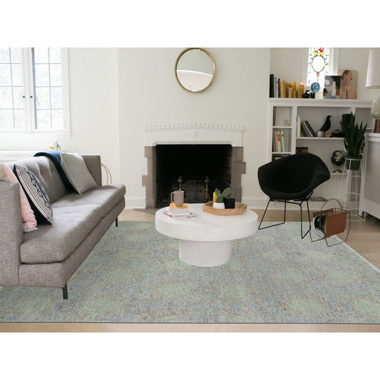 Modern and Contemporary Wool Hand Knotted Rug Green No Border 10.0X14.2 -O079436