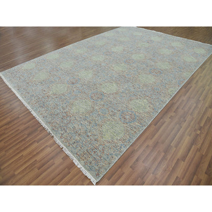 Modern and Contemporary Wool Hand Knotted Rug Green No Border 10.0X14.2 -O079436