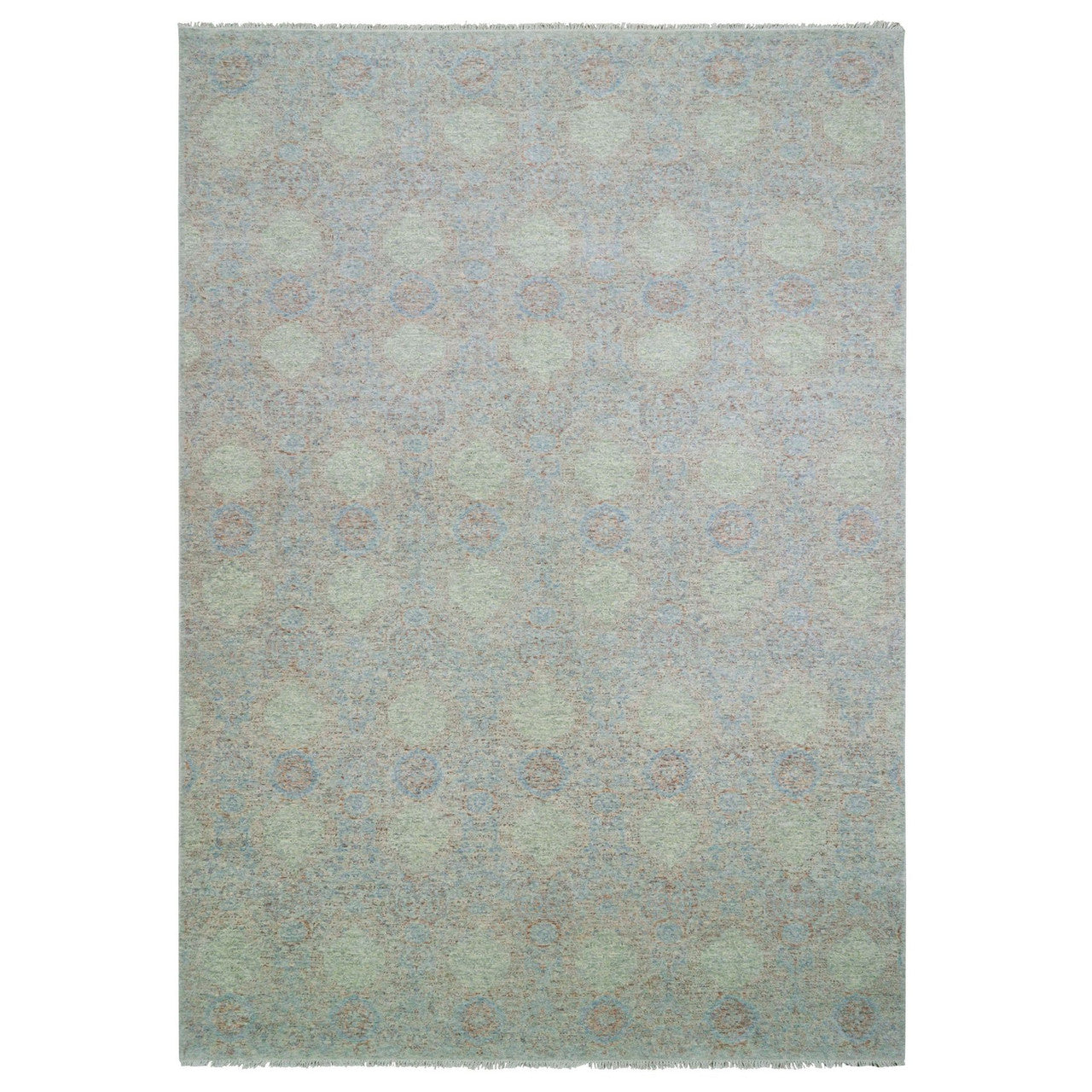 Modern and Contemporary Wool Hand Knotted Rug Green No Border 12.0X17.4 -O079438