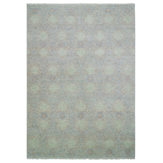 Modern and Contemporary Wool Hand Knotted Rug Green No Border 12.0X17.4 -O079438
