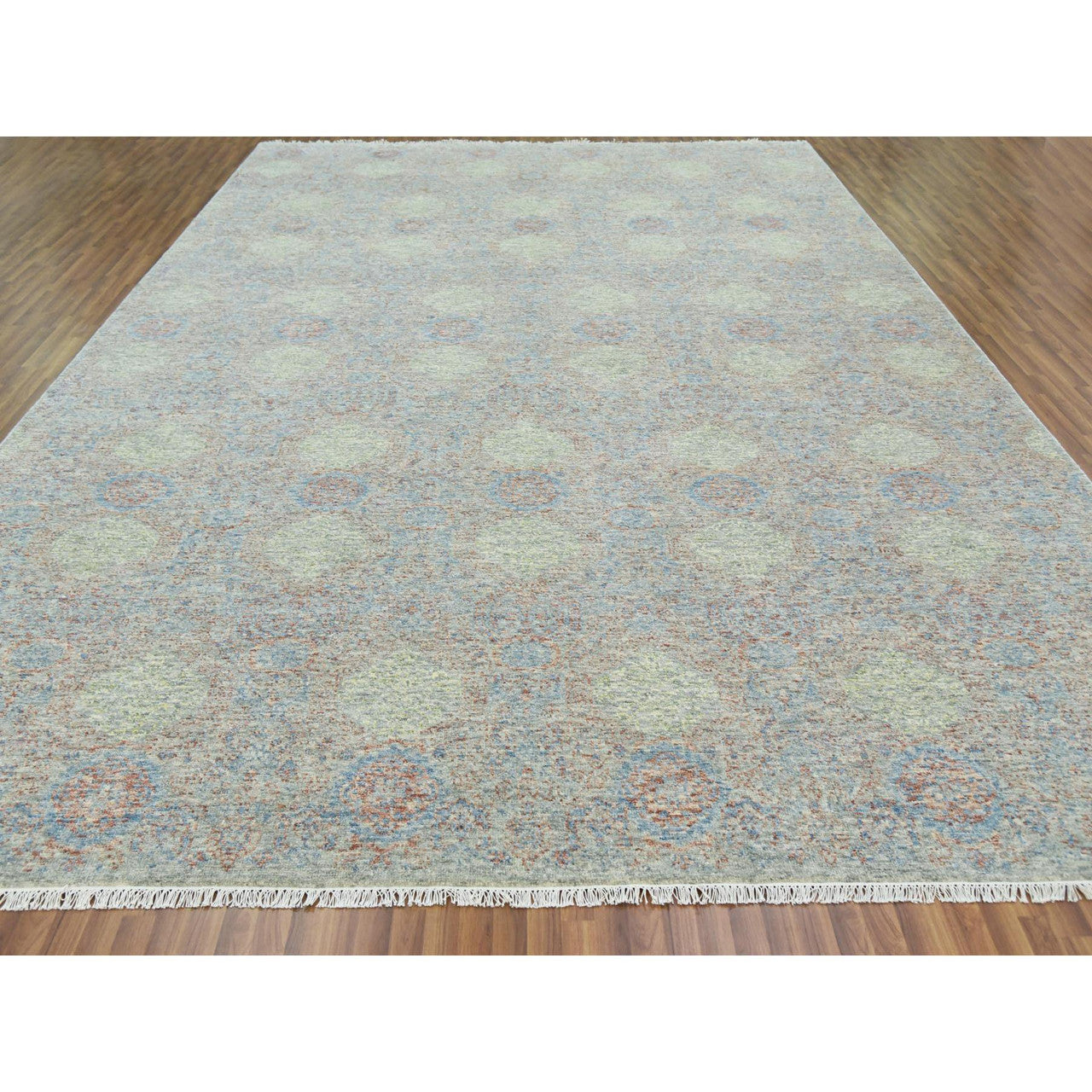 Modern and Contemporary Wool Hand Knotted Rug Green No Border 12.0X17.4 -O079438
