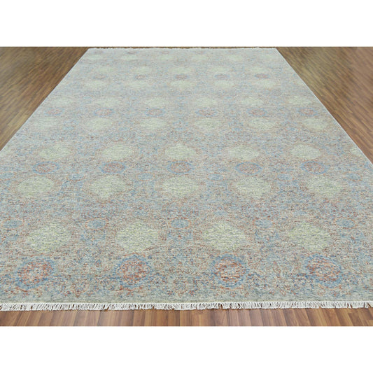 Modern and Contemporary Wool Hand Knotted Rug Green No Border 12.0X17.4 -O079438