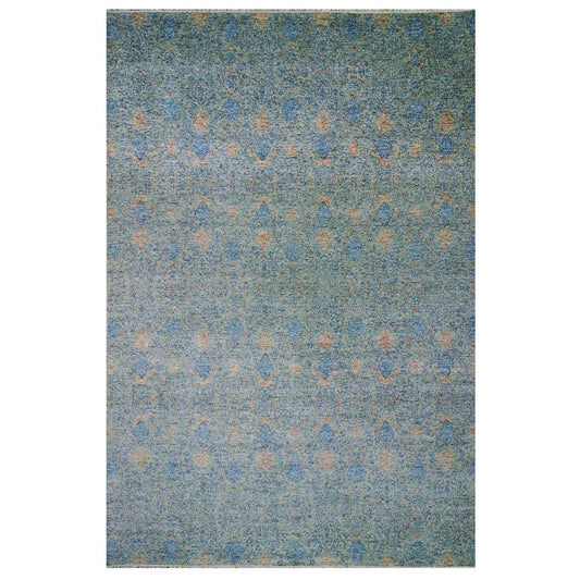 Modern and Contemporary Wool Hand Knotted Rug Blue Light Blue 11.10X17.10 -O079441
