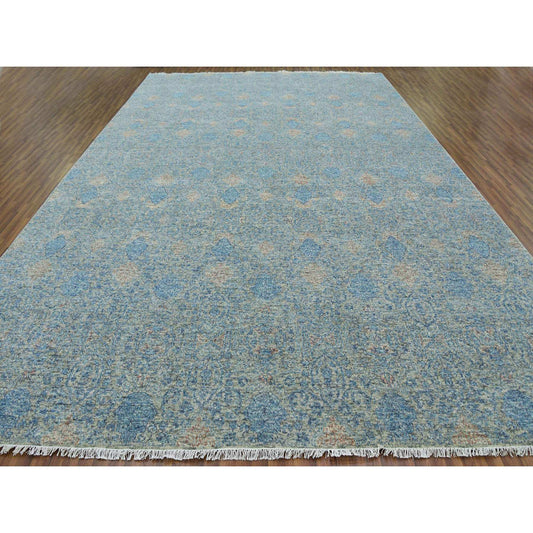 Modern and Contemporary Wool Hand Knotted Rug Blue Light Blue 11.10X17.10 -O079441