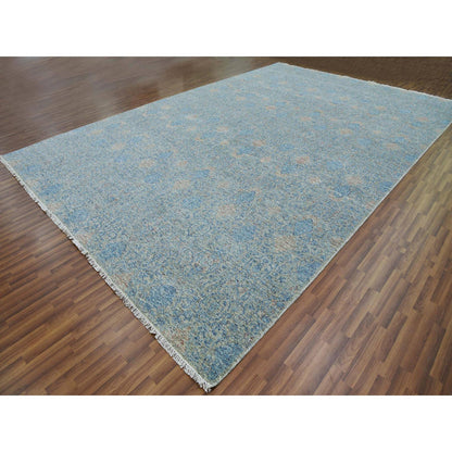 Modern and Contemporary Wool Hand Knotted Rug Blue Light Blue 11.10X17.10 -O079441