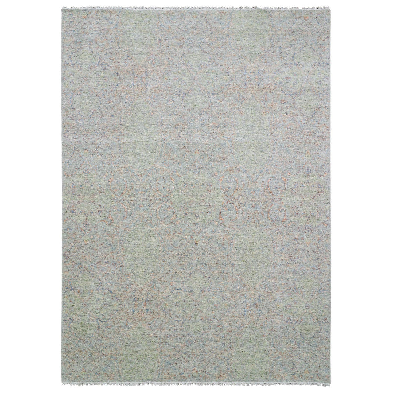 Modern and Contemporary Wool Hand Knotted Rug Green No Border 10.0X14.0 -O079442