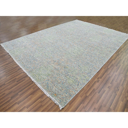 Modern and Contemporary Wool Hand Knotted Rug Green No Border 10.0X14.0 -O079442