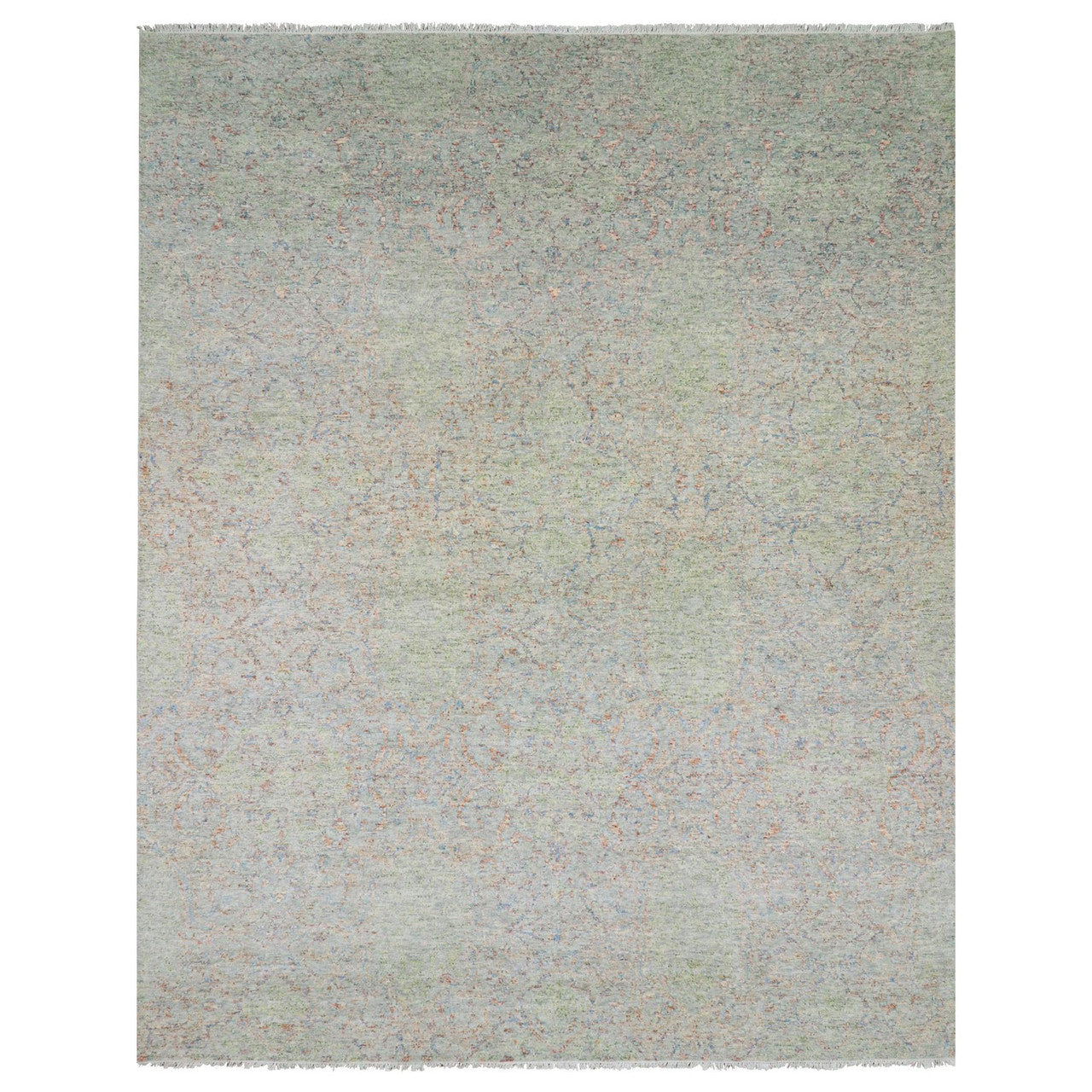 Modern and Contemporary Wool Hand Knotted Rug Green No Border 12.0X15.2 -O079443