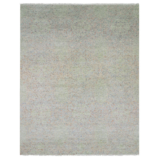 Modern and Contemporary Wool Hand Knotted Rug Green No Border 12.0X15.2 -O079443
