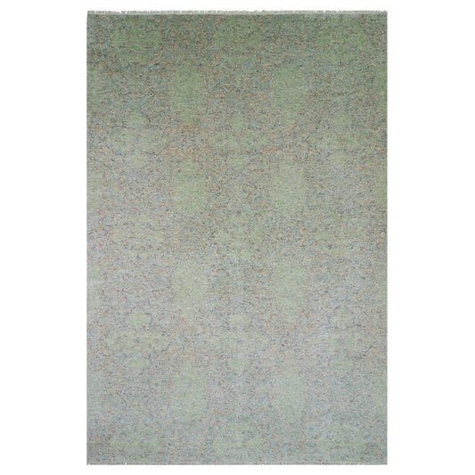 Modern and Contemporary Wool Hand Knotted Rug Green No Border 12.0X18.0 -O079449