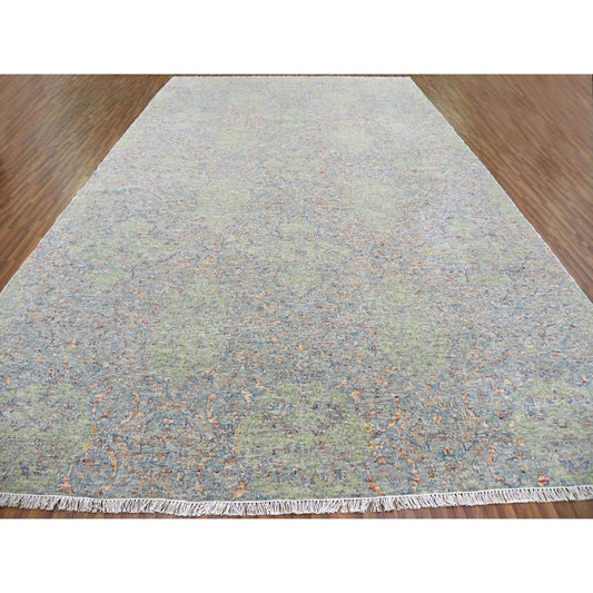 Modern and Contemporary Wool Hand Knotted Rug Green No Border 12.0X18.0 -O079449