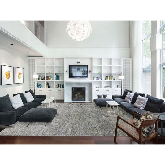 Modern and Contemporary Wool Hand Knotted Rug Grey No Border 12.0X15.1 -O079451