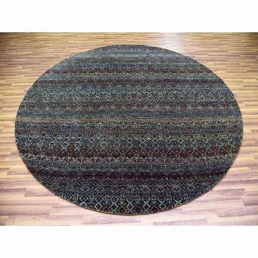 Modern and Contemporary Wool Hand Knotted Rug Brown No Border 8.0X8.0 -O079456
