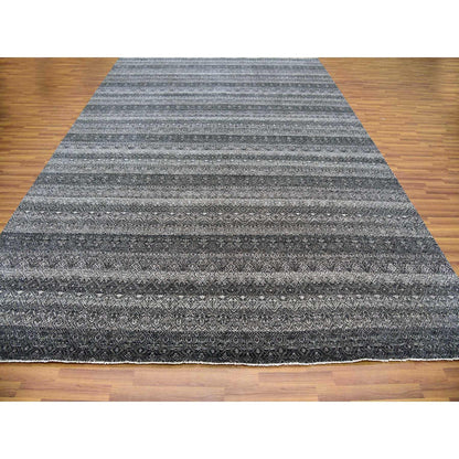 Modern and Contemporary Wool Hand Knotted Rug Grey No Border 10.0X13.10 -O079459