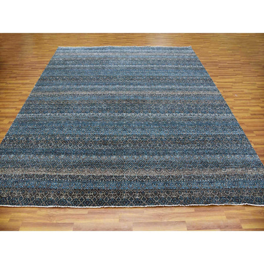 Modern and Contemporary Wool Hand Knotted Rug Blue No Border 10.0X10.1 -O079462