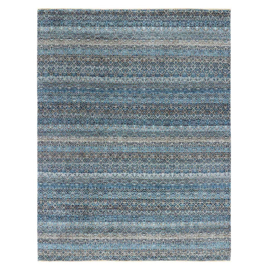 Modern and Contemporary Wool Hand Knotted Rug Blue No Border 7.8X10.0 -O079463