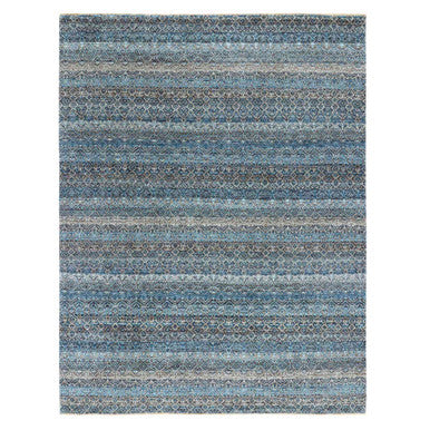 Modern and Contemporary Wool Hand Knotted Rug Blue No Border 7.8X10.0 -O079463