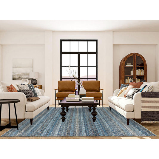 Modern and Contemporary Wool Hand Knotted Rug Blue No Border 7.8X10.0 -O079463