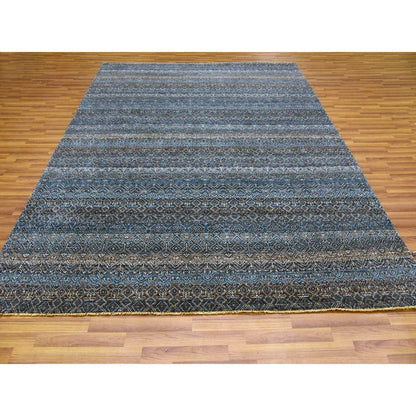 Modern and Contemporary Wool Hand Knotted Rug Blue No Border 7.8X10.0 -O079463