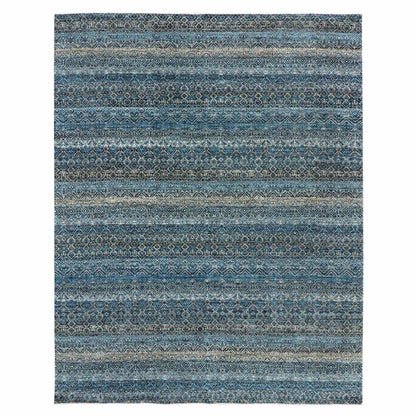 Modern and Contemporary Wool Hand Knotted Rug Blue No Border 8.0X10.0 -O079464