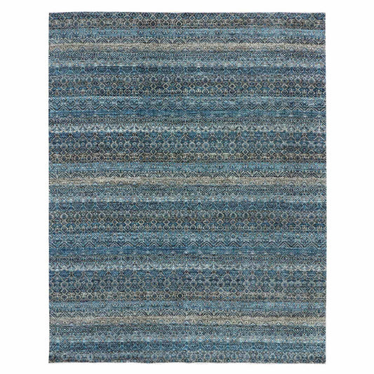 Modern and Contemporary Wool Hand Knotted Rug Blue No Border 8.0X10.0 -O079464