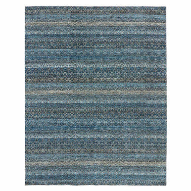 Modern and Contemporary Wool Hand Knotted Rug Blue No Border 8.0X10.0 -O079464