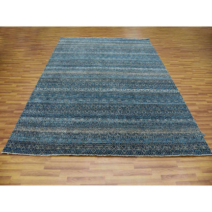 Modern and Contemporary Wool Hand Knotted Rug Blue No Border 8.0X10.0 -O079464