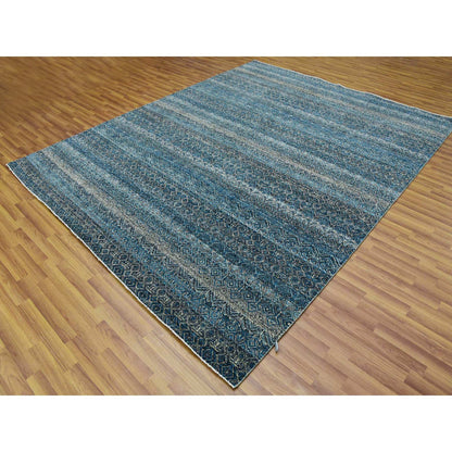 Modern and Contemporary Wool Hand Knotted Rug Blue No Border 8.0X10.0 -O079464