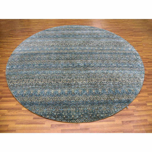 Modern and Contemporary Wool Hand Knotted Rug Blue No Border 10.0X10.0 -O079465