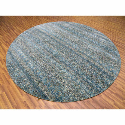 Modern and Contemporary Wool Hand Knotted Rug Blue No Border 10.0X10.0 -O079465