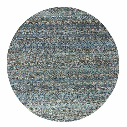 Modern and Contemporary Wool Hand Knotted Rug Blue No Border 8.0X8.0 -O079466