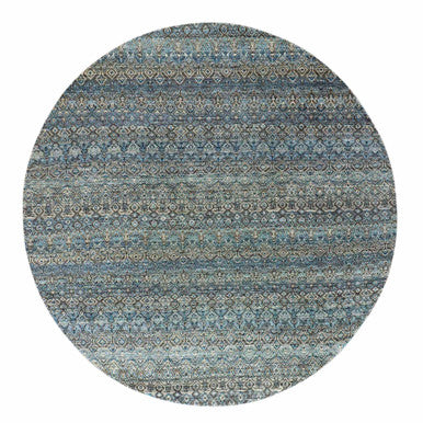 Modern and Contemporary Wool Hand Knotted Rug Blue No Border 8.0X8.0 -O079466