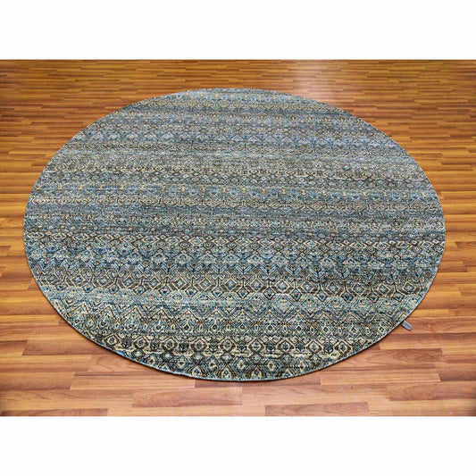 Modern and Contemporary Wool Hand Knotted Rug Blue No Border 8.0X8.0 -O079466