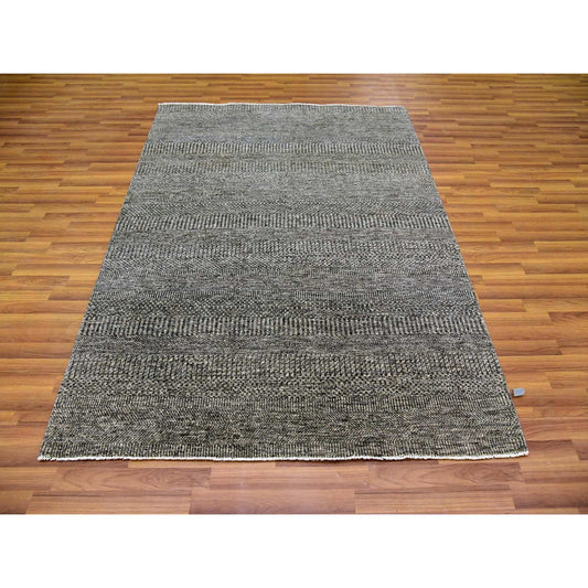 Modern and Contemporary Wool Hand Knotted Rug Grey No Border 5.2X7.0 -O079478