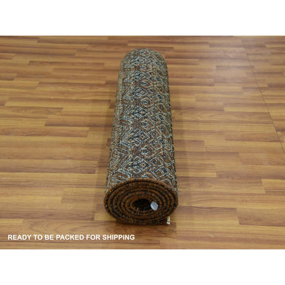 Modern and Contemporary Wool Hand Knotted Rug Brown No Border 2.6X9.10 -O079486