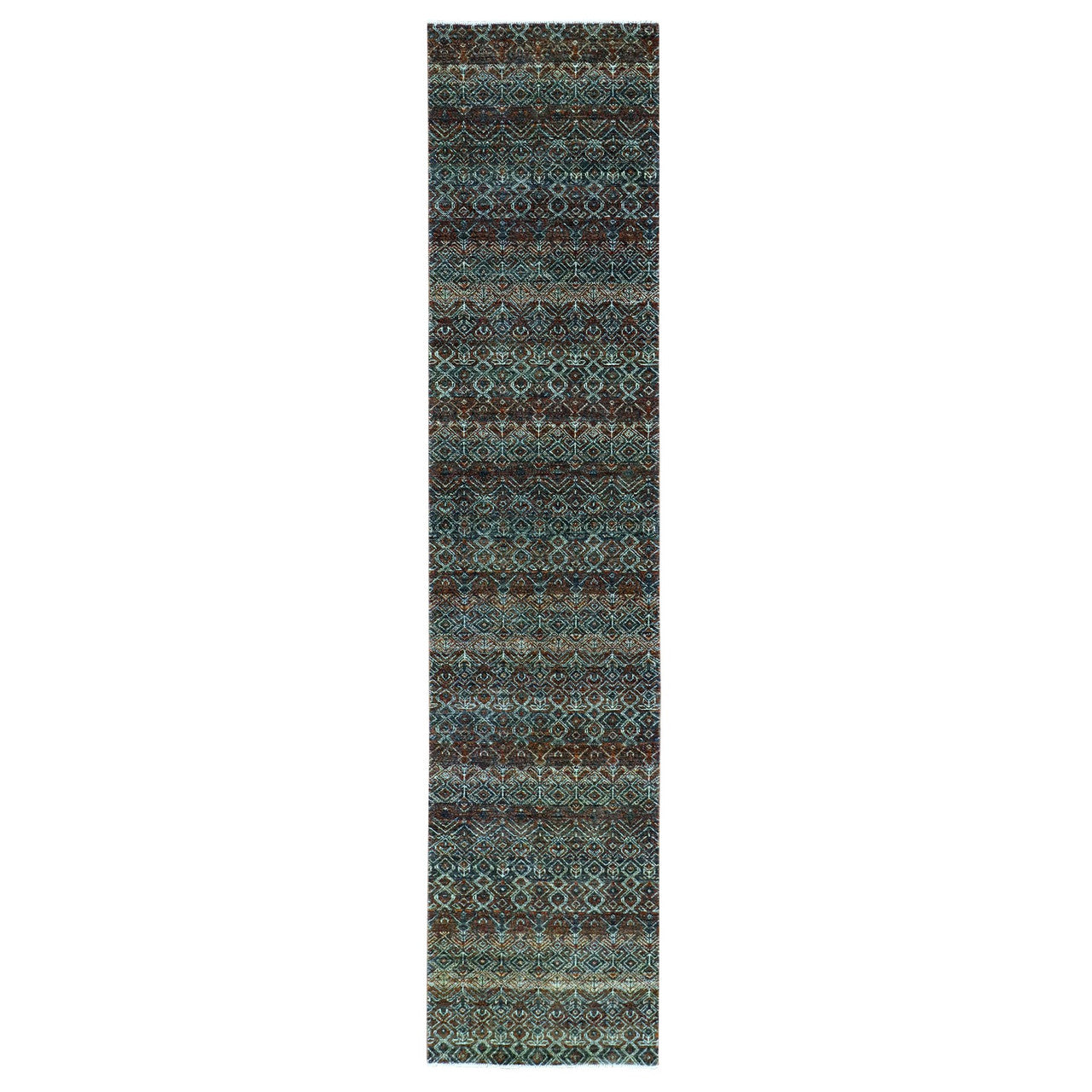 Brown 2'6" x 12'0" Modern and Contemporary Hand knotted Wool Rug - Sku: O079487