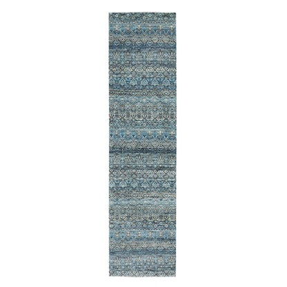 Modern and Contemporary Wool Hand Knotted Rug Blue No Border 2.6X10.0 -O079493