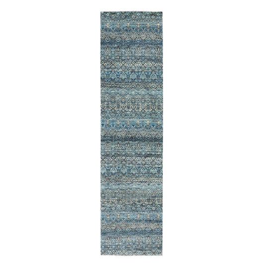 Modern and Contemporary Wool Hand Knotted Rug Blue No Border 2.6X10.0 -O079493