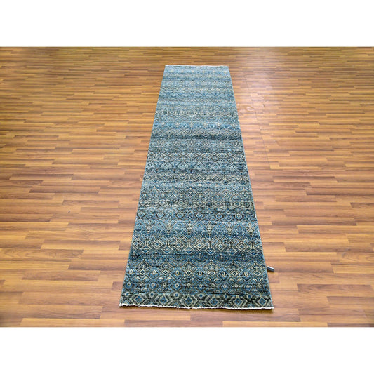 Modern and Contemporary Wool Hand Knotted Rug Blue No Border 2.6X10.0 -O079493