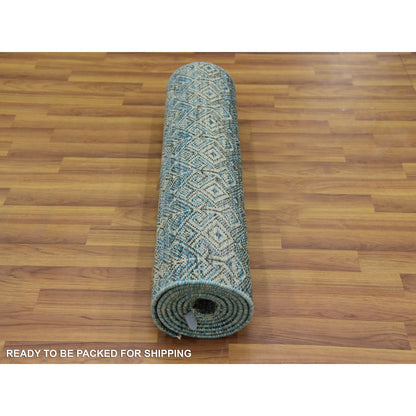Modern and Contemporary Wool Hand Knotted Rug Blue No Border 2.6X10.0 -O079493